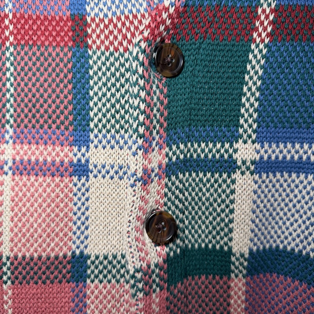 Abercrombie & Fitch Plaid Button-Up Oversized Cardigan Forest Green Rose Navy - Picture 4 of 5